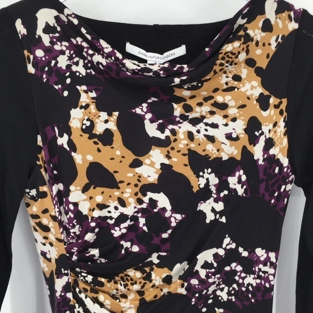 DVF Diane von Furstenberg Kirby Cheetah Splash dress black shift knit new 6
